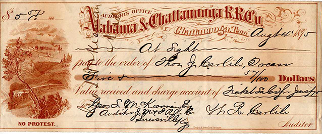 AL & Chatt check 1875 Note